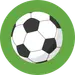 Ein breiter grüner Ring umrahmt einen gezeichneten schwarz-weißen Fußball auf schwarzem Hintergrund.